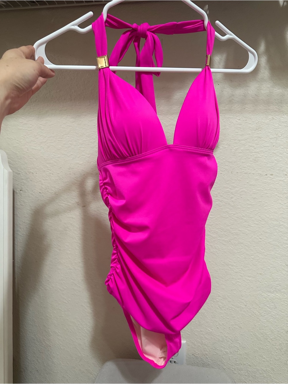 Hot Pink Halter One-Piece Swimsuit